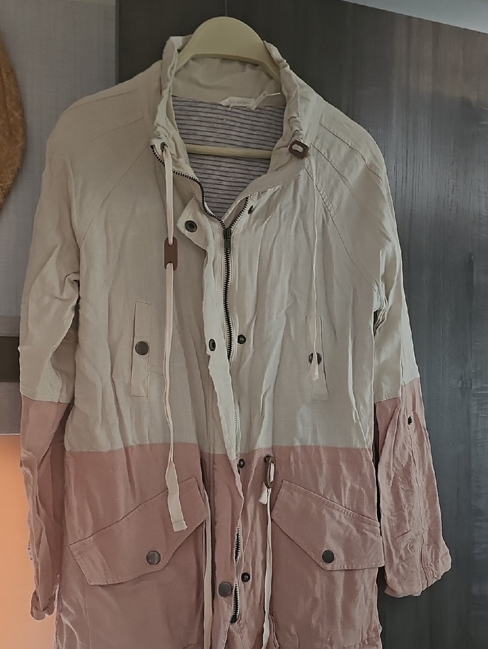Blu Pepper Two-Tone Utility Jacket in Cream and Dusty Pink